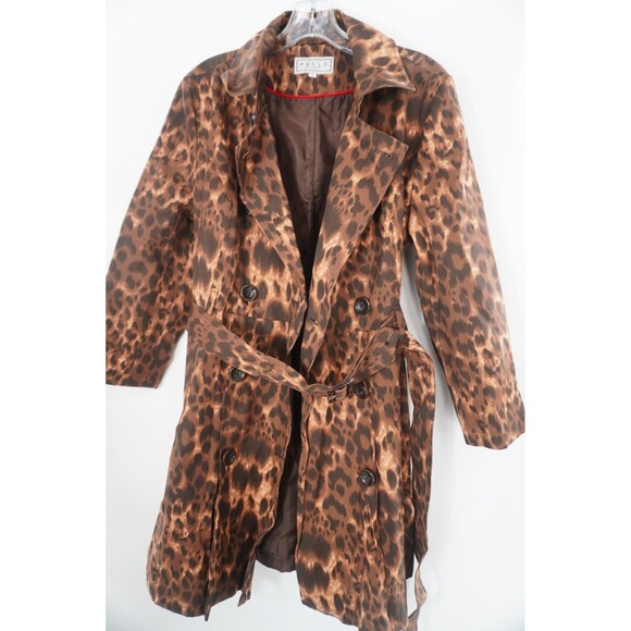 Pelle Studio Leopard Print Belted Women's Trench Coat Double Breasted Sz L - Picture 6 of 9